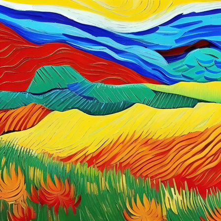 Digital art painted in style of Van Gogh painting style. Graphic artwork with oil and acrylic brush...