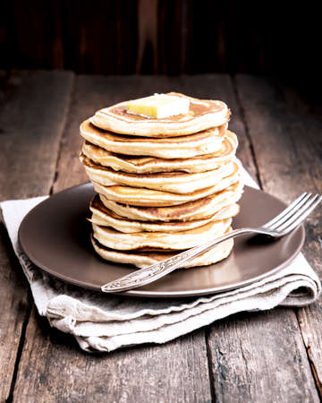Stakc of homemade pancakes with butterの写真素材