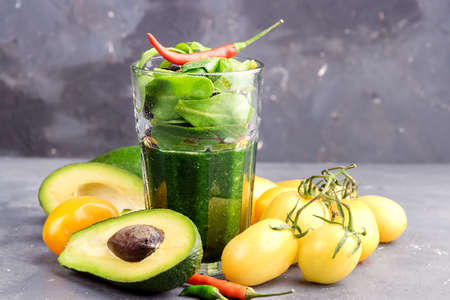 Spinach Avocado Tomato Pepper smoothieの写真素材