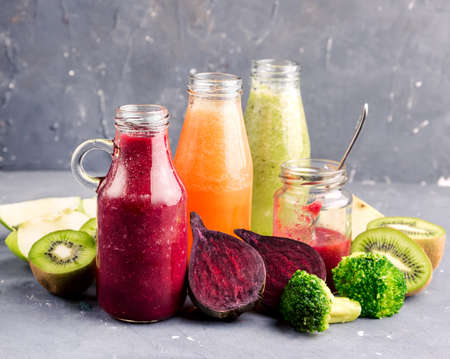 Carrot Beet Broccoli Kiwi Apple smoothieの写真素材