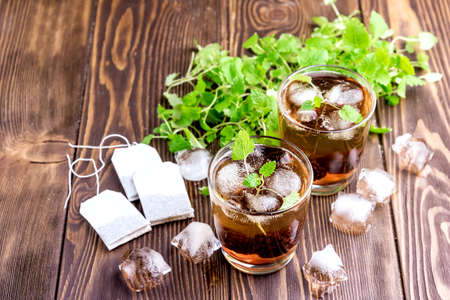 Tea with berry mint and ice cubeの写真素材