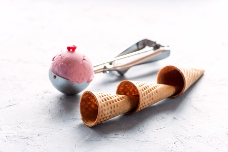 Tasty Berries Ice Cream Ice Cream Scoop Waffle Cone Summer Dessert Horizontal