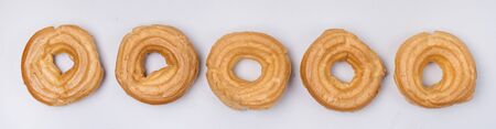 Tasty Home Baking Eclair with Cottage Cheese Tasty Homemade Dessert Blue Background Long