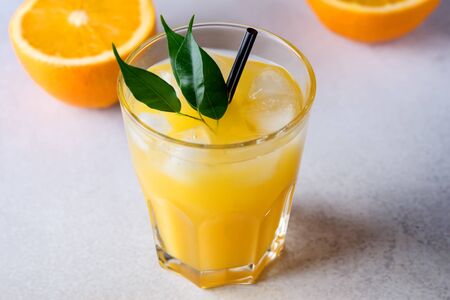 Gass of Tasty Orange Juice Tasty Summer Citrus Drink Ripe Orangesの写真素材