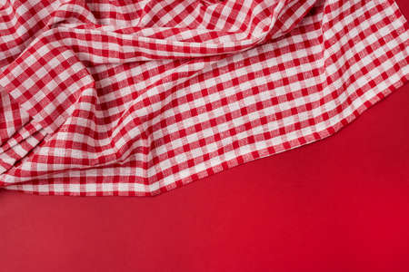 Background with Red and White Napkin or Towel on Red Background Horizontal Top View Copy Space