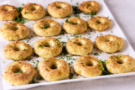 Homemade Cottage Cheese Donuts With Spices No Sugar Gray Background Horizontalの写真素材