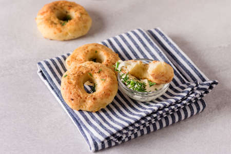 Tasty Homemade Cottage Cheese Donuts with spices gray backgroundの写真素材
