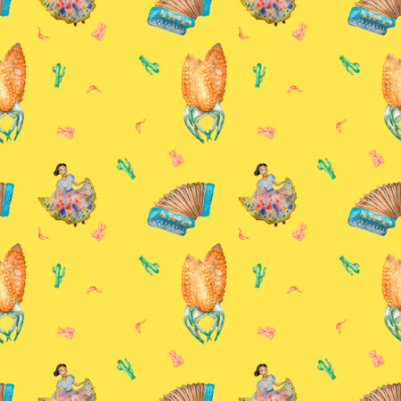 Seamless pattern Festa Juninas party watercolor illustrationの写真素材