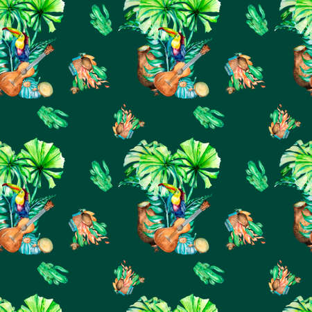 Seamless pattern for Festa Junina watercolor illustrationの写真素材