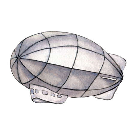 Retro airship vintage style watercolor illustration isolated.