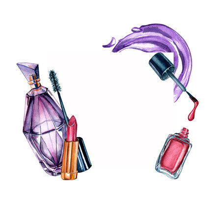Frame of beauty items watercolor isolated on white.の写真素材