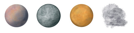 Set of different moon, variouse colored, dark cloud watercolor illustration isolated on white....