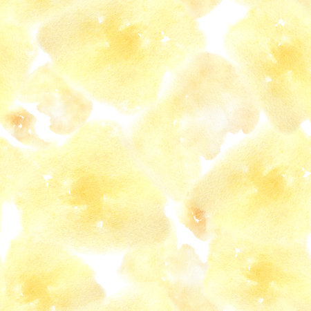 Abstract watercolor backdrop seamless pattern isolated on white. Yellow seamless watercolor texture. Endless pattern in bright spring style. Flowing aquarelle abstract. Background for web, textileの写真素材