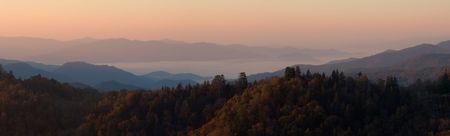 Sunrise Above the Clouds - panorama of the Smoky Mountains National Park.の写真素材