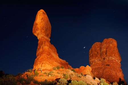 Balanced Rock at Night - Arches National Park, USAの写真素材