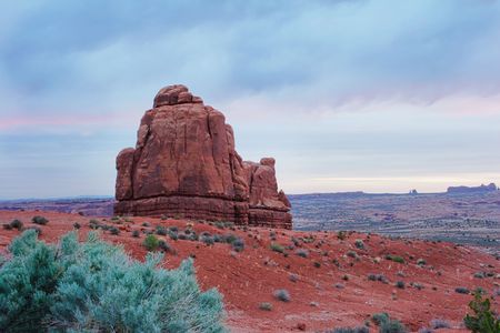 Cloudy Sunrise in Arches National Park, USAの写真素材