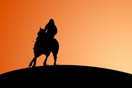 Horse and Rider Sunset Silhouetteの写真素材
