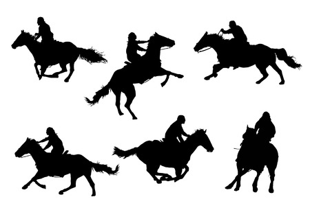 A collection of horsemen / horsewomen vector silhouettes.のイラスト素材
