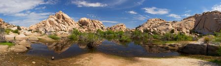 Pool of Water formed by Barker Dam - Mojave National Preserve, Californiaの写真素材