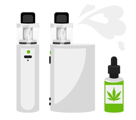 Electronic Cigarette Kit with Marijuana Cannabis Liquid. Vape Vaping Culture Vaporizer Device. Vector illustrationのイラスト素材