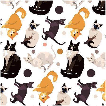 cat set breed.seamless pattern with cats. modern animalistic print. vector illustrationのイラスト素材