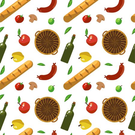 picnic pattern seamless. food for bbq and picnic. isolated on white. modern flat design.vector illustrationのイラスト素材