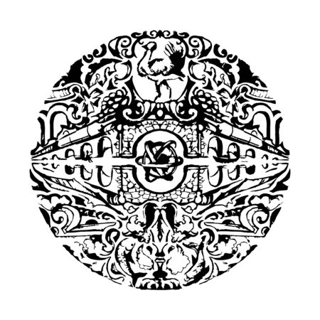 Abstract decorative round emblem with many details. Print elite heraldic tie in antique vintage style. vector illustrationのイラスト素材