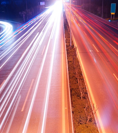 Panoramic view to beautiful night city in motion