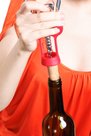 The girl in the open red wineの写真素材