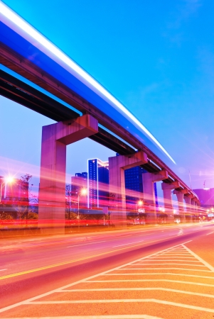 traffic in China Chong Qing at nightの写真素材