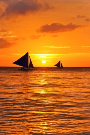 yachts in sunsetの写真素材