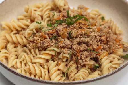 Fusilli Pasta with Classic Bolognese Sauceの写真素材