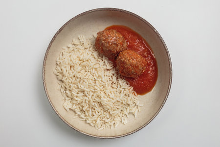 Meatballs in Tomato Sauce with Riceの写真素材