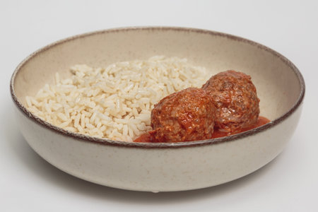 Meatballs in Tomato Sauce with Riceの写真素材