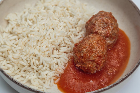 Meatballs in Tomato Sauce with Riceの写真素材