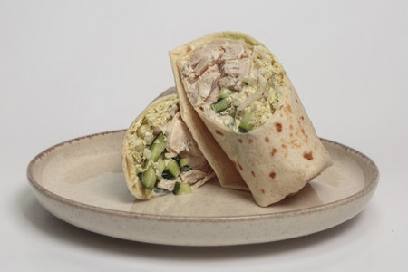 Chicken and Vegetable Tortilla Wrapの写真素材