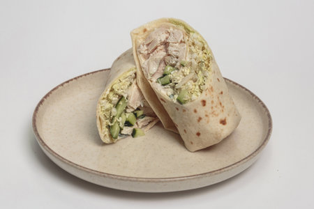 Chicken and Vegetable Tortilla Wrapの写真素材
