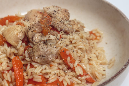Rice Pilaf with Chicken and Carrotsの写真素材