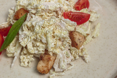Creamy Napa Cabbage Chicken Salad with Cherry Tomatoの写真素材
