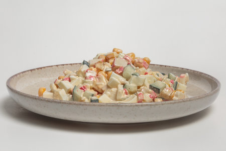 Crab Stick Salad with Cucumber, Corn and Eggの写真素材