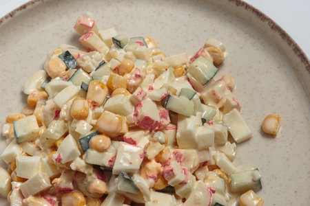 Crab Stick Salad with Cucumber, Corn and Eggの写真素材