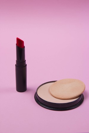 Set of decorative cosmetics on light colorful backgroundの写真素材