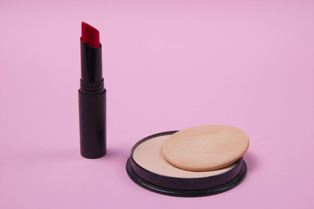 Set of decorative cosmetics on light colorful backgroundの写真素材