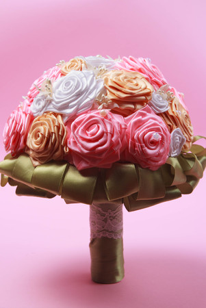Wedding bouquet on pink backgroundの写真素材