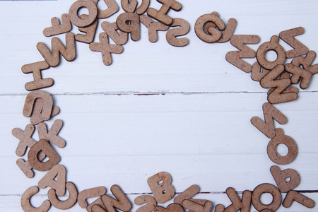 Wooden alphabet on white backgroundの写真素材