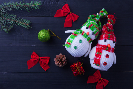 New Year decoration background. Snowman with space for greetingsの写真素材