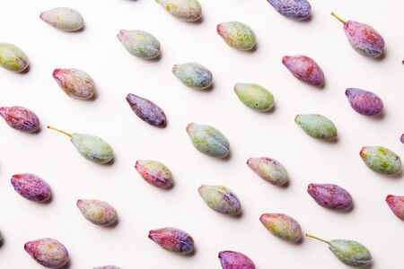 Seamless pattern with plum. Tropical abstract background. Plum on the white background.の写真素材