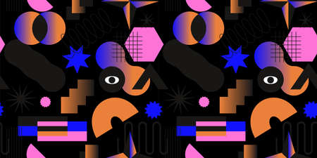 Seamless pattern with simple geometric minimalistic abstract shapes and figures with gradient....