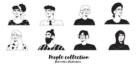 Set of line drawings of trendy young business people or office workers for social media, ui, web...