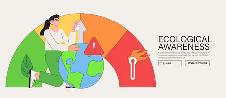 CO2, carbon emissions reduction or danger warning sign. Activist people stop global warming and climate change vector illustration for banner, article, website or social media. environmental awareness.のイラスト素材